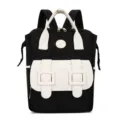 Classic black and white color block backpack, versatile casual daypack for daily use. - Black