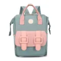 Multi-functional diaper backpack, large capacity mom travel bag with pink accents for baby care - Green Pink