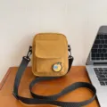 Yellow canvas crossbody bag small shoulder bag cute orange badge casual daypack for women - One Size / Brown