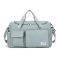 Light blue quilted travel duffel bag, large capacity lightweight fitness gym shoulder bag. - One Size / Green