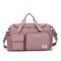 Pink quilted travel duffel bag with shoulder strap, large capacity gym bag for women. - One Size / Light Pink