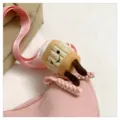 Cute pink dumpling shoulder bag with plush cup pendant, trendy casual crossbody bag accessory. - Charm / One Size