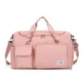 Pink quilted travel duffel bag, large capacity fitness gym bag with shoe compartment - One Size / Pink