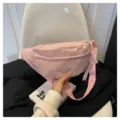 Pink nylon fanny pack for women, casual stylish chest bag for outdoor travel and sports. - One Size / Pink