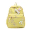 Sac à dos jaune pour étudiant avec broderie colorée et pendentifs en peluche mignons. - Sans pendentif / Jaune