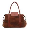 Brown vintage patterned travel duffel bag with shoulder strap for commute and fitness. - Dark Brown