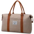 Große Canvas Reisegepäcktasche in Khaki mit braunen Griffen für Outdoor und Geschäftsreisen. - L / Khaki