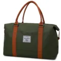 Gruene Canvas Reisetasche, Grosse Wochenendtasche mit braunen Griffen fuer Reisen. - L / Grün