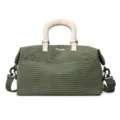 Borsa da viaggio a quadri verde con manici beige e tracolla, elegante borsa da weekend. - Verde