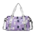 Cute bear print travel duffel bag, purple fabric with silver handles, ideal for short trips. - Violet