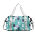 Cute cartoon bear print travel duffel bag with sturdy silver handles for women and trips. - Green