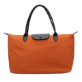 Large capacity casual nylon tote bag with leather handles and flap closure for travel daily. - Orange
