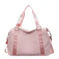 Pink travel duffel bag with star print, stylish commuter shoulder bag for gym and yoga use. - Pink
