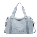 Light blue travel duffel bag with star print and shoulder strap for women commuter daily use - Light Blue