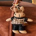 Solid color shoulder travel bag with cute rabbit plush charm stylish commuter handbag SKU - Charm