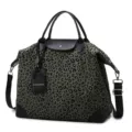 Large capacity leopard print travel bag, waterproof gym tote with black leather handle. - Leopard Green