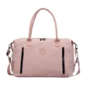 Pink multi-pocket travel duffel bag, stylish gym sports handbag with shoulder strap. - Pink
