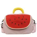 Borsa da viaggio ricamata a cocomero con manico giallo e tracolla rosa molto carina. - Taglia S / Rosa