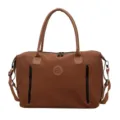 Brown travel duffel bag with vertical zip pockets and top handles for daily use. - Dark Brown