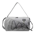 Light grey travel duffel bag with large capacity, elastic bungee cord and shoulder strap. - Light Gray