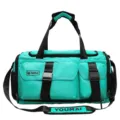 Cyan gym duffel bag for sports and travel with multiple pockets and adjustable strap. - Turquoise