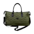 Borsa da viaggio trapuntata verde con manici neri e tracolla regolabile per viaggi. - Verde