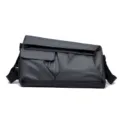Dark gray multi-functional travel shoulder bag, large capacity business commuting messenger bag. - Gray Lid
