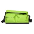 Neon green shoulder travel bag with black accents and multi pockets for commuters. - Green Lid