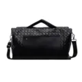 Borsa da viaggio grande in pelle intrecciata nera con tracolla regolabile - Nero