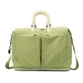 Green travel duffel bag with beige handles, lightweight shoulder bag for casual gym trips. - Green