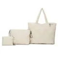 Gesteppte Puffer-Tragetasche Set, 3-teilige lässige Umhängetasche und kleine Kosmetiktasche. - Gebrochenes Weiß