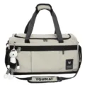 Large capacity travel duffel bag with shoulder strap and cute doll pendant for men and women - Khaki Without Pendant