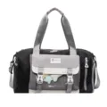 Black grey white colorblock travel duffel bag with transparent window for daily short trips. - Black