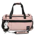 Pink travel duffel bag with black straps, large capacity gym bag and weekender bag for women. - Pink Without Charm