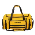 Yellow multi-pocket travel duffel bag with shoulder strap, durable gym sports bag. - Yellow