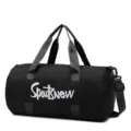 Black cylindrical sports duffel bag, large capacity travel fitness gym bag with shoulder strap. - Black