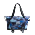 Galaxy print rolling travel tote bag with wheels and large capacity for women's trips. - Black