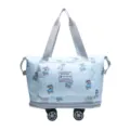 Lichtblauwe reistas met wieltjes, grote capaciteit opvouwbare bagage voor korte reizen. - Blauw