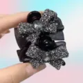 Pince à cheveux nœud strass noir, mini griffe cristal étincelant pour un look élégant. - Lot de 2 / Noir Classique