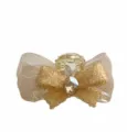 Details of the mini rhinestone bow hair claw clip, featuring sparkly crystals and mesh bow. - Champagne
