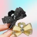 Petite pince à cheveux nœud strass double face pour femme, variante clip élégant. - Lot de 2 / Champagne Et Noir