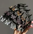 Serre-tête vague papillon strass brillant multicouche antidérapant accessoire cheveux - Lot de 4 / Champagne Coloré & Violet & Noir & Blanc (Ensemble de 4)