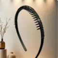 Bandeau de cheveux noir en strass avec dents antidérapantes pour maquillage et coiffure - Noir