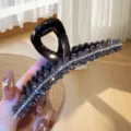 Large black rhinestone hair claw clip for women, sparkling crystal hair catch for thick hair. - Fashion Wheat Ear Style (D28-2) / Black