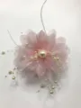 Pink floral claw clip with pearls and feathers, stylish hair accessory for women. - Beaded Flower Hair Claw (A145) / 13cm / Pink