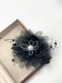 Détail pince à cheveux fleur noire strass perle glands, accessoire élégant cheveux. - 13cm / Noir