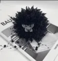 Pince à cheveux noire en dentelle avec papillon en strass et pompon de perles pour femmes. - A159 Papillon Noir