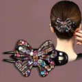 Élégante pince à cheveux nœud strass pour femmes, pince bec de canard en cristal étincelant. - Strass Multicolore