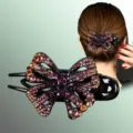 Pince à cheveux nœud strass pour femme, élégante pince bec de canard, accessoire cheveux cristal vintage. - Bordeaux
