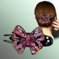 Élégante pince à cheveux nœud strass pour femme, accessoire brillant cristal arrière. - Strass Rose